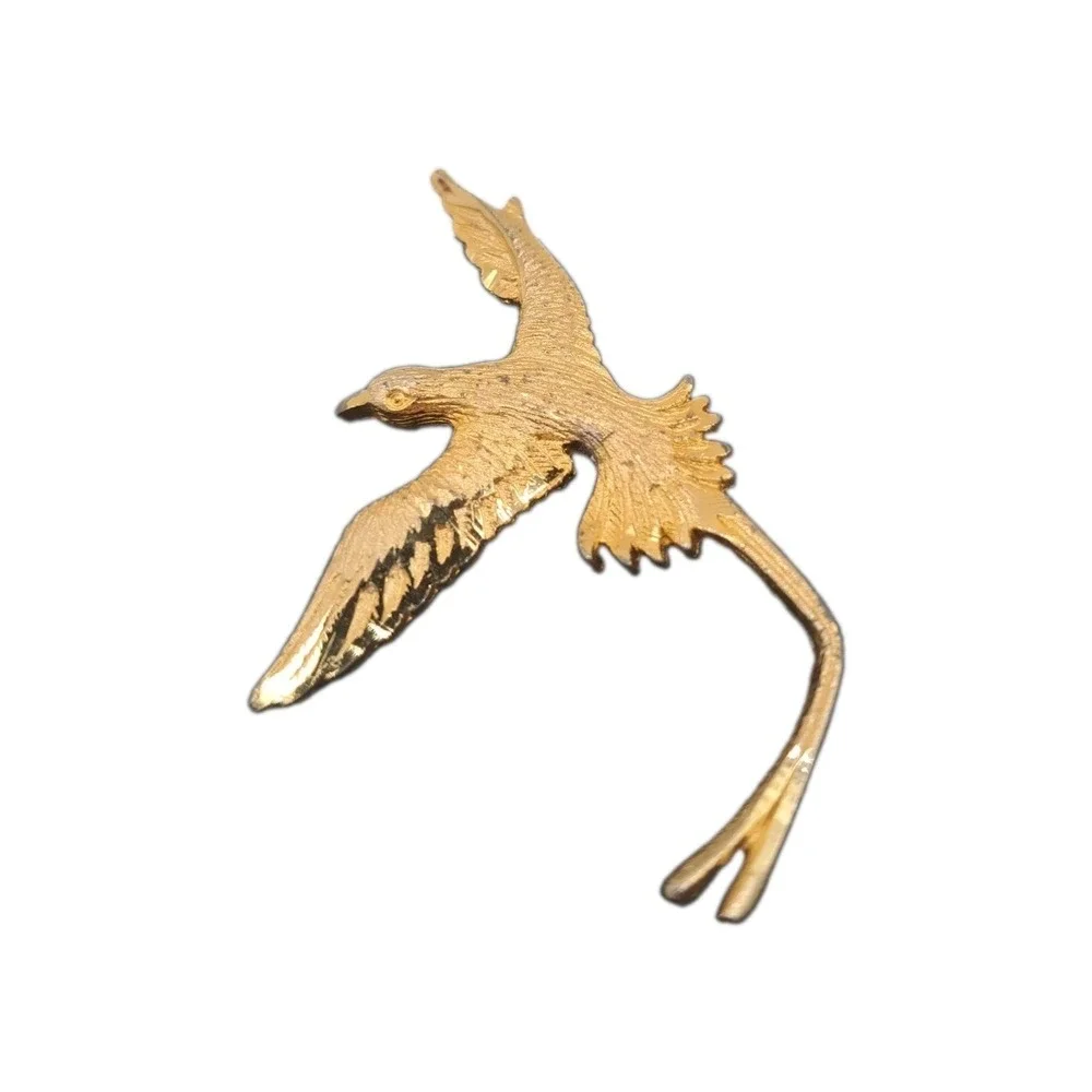 Vintage Gold Washed Diamond-Cut Pewter Bird of Paradise Brooch Pin